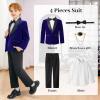 imageLOLANTA Boys 4 Piece Velvet Suit Formal Tuxedo Kids Slim Fit Blazer Dress Shirt Pants Outfit with Bow TieRoyal Blue Shawl Lapel