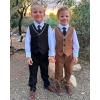 imageLOLANTA Boys 4Piece Formal Suit Wedding Ring Bearer Outfit Vest Suit Pants with White Dress Shirt and Tie for 314 YearsBrown