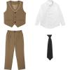 imageLOLANTA Boys 4Piece Formal Suit Wedding Ring Bearer Outfit Vest Suit Pants with White Dress Shirt and Tie for 314 YearsBrown