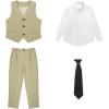 imageLOLANTA Boys 4Piece Formal Suit Wedding Ring Bearer Outfit Vest Suit Pants with White Dress Shirt and Tie for 314 YearsKhaki