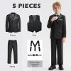 imageLOLANTA Boys Formal Suit Slim Fit Ring Bearer Outfit Kids Tuxedo Dress Clothes Blazer Vest Pants Set with SuspendersBlack