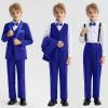 imageLOLANTA Boys Formal Suit Slim Fit Ring Bearer Outfit Kids Tuxedo Dress Clothes Blazer Vest Pants Set with SuspendersBlue