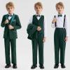 imageLOLANTA Boys Formal Suit Slim Fit Ring Bearer Outfit Kids Tuxedo Dress Clothes Blazer Vest Pants Set with SuspendersGreen