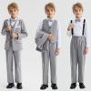 imageLOLANTA Boys Formal Suit Slim Fit Ring Bearer Outfit Kids Tuxedo Dress Clothes Blazer Vest Pants Set with SuspendersGrey