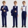 imageLOLANTA Boys Formal Suit Slim Fit Ring Bearer Outfit Kids Tuxedo Dress Clothes Blazer Vest Pants Set with SuspendersNavy