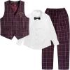 imageLOLANTA Boys Vest Pants Set Plaid Dress Suit with Shirt Kids Tuxedo Formal Wedding Ring Bearer OutfitPurple