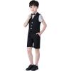 imageLOLANTA Boys Vest Tuxedo Suit Wedding Ring Bearer Outfits 4PCs Dress Clothes Vest Shirt Shorts Bow TieBlack