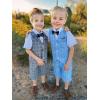 imageLOLANTA Boys Vest Tuxedo Suit Wedding Ring Bearer Outfits 4PCs Dress Clothes Vest Shirt Shorts Bow TieBlue Check
