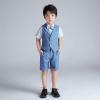 imageLOLANTA Boys Vest Tuxedo Suit Wedding Ring Bearer Outfits 4PCs Dress Clothes Vest Shirt Shorts Bow TieBlue Plaid