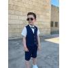 imageLOLANTA Boys Vest Tuxedo Suit Wedding Ring Bearer Outfits 4PCs Dress Clothes Vest Shirt Shorts Bow TieNavy