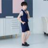 imageLOLANTA Boys Vest Tuxedo Suit Wedding Ring Bearer Outfits 4PCs Dress Clothes Vest Shirt Shorts Bow TieNavy