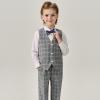 imageLOLANTA Boys Vest and Pants Set Slim Fit Dress Clothes Kids 5 Piece Ring Bearer Outfit Adjustable WaistGray Plaid