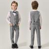 imageLOLANTA Boys Vest and Pants Set Slim Fit Dress Clothes Kids 5 Piece Ring Bearer Outfit Adjustable WaistGray Plaid