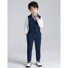 imageLOLANTA Boys Vest and Pants Set Slim Fit Dress Clothes Kids 5 Piece Ring Bearer Outfit Adjustable WaistNavy