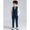 imageLOLANTA Boys Vest and Pants Set Slim Fit Dress Clothes Kids 5 Piece Ring Bearer Outfit Adjustable WaistNavy