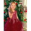 imageLOLANTA Flower Girl Dress for Wedding Kids Tulle Princess Long Dresses Father Daughter Dance Girls Vestidos Lace EmbroideryWine Red