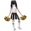 imageLOLANTA Girls Cheerleader Costume Pleated Skirt Set Cheerleader Outfit with Pom PomBlack