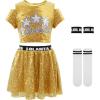 imageLOLANTA Girls Sequins Dance Costumes Sparkly Jazz Latin Hip Hop Clothing Set Shiny Crop Top with Sequin Skirt 512 YearsGold