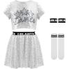 imageLOLANTA Girls Sequins Dance Costumes Sparkly Jazz Latin Hip Hop Clothing Set Shiny Crop Top with Sequin Skirt 512 YearsSilver
