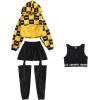 imageLOLANTA Girls Street Dance Costume Hip Hop Checkered Hoodie Sweatshirt Joggers Pants OutfitsYellow1