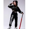 imageLOLANTA Kids 2 Piece Outfits Long Sleeve Cropped Sweatshirt Letter Print Hoodie And Sweatpants Set for GirlsAll Black