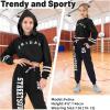imageLOLANTA Kids 2 Piece Outfits Long Sleeve Cropped Sweatshirt Letter Print Hoodie And Sweatpants Set for GirlsAll Black