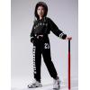 imageLOLANTA Kids 2 Piece Outfits Long Sleeve Cropped Sweatshirt Letter Print Hoodie And Sweatpants Set for GirlsAll Black