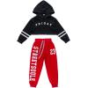 imageLOLANTA Kids 2 Piece Outfits Long Sleeve Cropped Sweatshirt Letter Print Hoodie And Sweatpants Set for GirlsBlackred