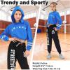 imageLOLANTA Kids 2 Piece Outfits Long Sleeve Cropped Sweatshirt Letter Print Hoodie And Sweatpants Set for GirlsBlue
