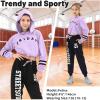 imageLOLANTA Kids 2 Piece Outfits Long Sleeve Cropped Sweatshirt Letter Print Hoodie And Sweatpants Set for GirlsPurple
