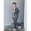 imageLOLANTA Kids Boys Plaid Suit Fashion Blazer Pants Set 2 Piece Formal Wear Outfit for WeddingGrey