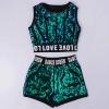 imageLOLANTA Teen Sequins Costume Summer Dance Outfits Kids Hip Hop Clothes Crop Sequin Vest and Shorts Set