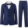 imageBoys Plaid Suit 5 Piece Formal Outfits Slim Fit Dress Clothes Kids Tuxedo Blazer Shirt Vest Pants Bow TieBlue