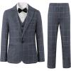 imageBoys Plaid Suit 5 Piece Formal Outfits Slim Fit Dress Clothes Kids Tuxedo Blazer Shirt Vest Pants Bow TieGrey