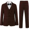 imageBoys Plaid Suit 5 Piece Formal Outfits Slim Fit Dress Clothes Kids Tuxedo Blazer Shirt Vest Pants Bow TieWine