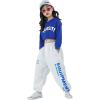 imageGirls Hip Hop Costume 2 Piece Dance Outfits Kids Cropped Hoodie Joggers Pants Clothes SetBlue