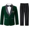imageLOLANTA Boys 4 Piece Velvet Suit Formal Tuxedo Kids Slim Fit Blazer Dress Shirt Pants Outfit with Bow TieGreen Shawl Lapel