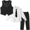 imageLOLANTA Boys 4Piece Formal Suit Wedding Ring Bearer Outfit Vest Suit Pants with White Dress Shirt and Tie for 314 YearsBlack