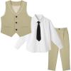 imageLOLANTA Boys 4Piece Formal Suit Wedding Ring Bearer Outfit Vest Suit Pants with White Dress Shirt and Tie for 314 YearsKhaki