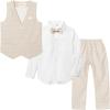 imageLOLANTA Boys Vest Suits 4PCs Wedding Ring Bearer Outfits Wasitcoat Shirt Pants Bow Tie 213 YearsKhakiwith Shirt