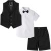 imageLOLANTA Boys Vest Tuxedo Suit Wedding Ring Bearer Outfits 4PCs Dress Clothes Vest Shirt Shorts Bow TieBlack