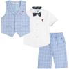 imageLOLANTA Boys Vest Tuxedo Suit Wedding Ring Bearer Outfits 4PCs Dress Clothes Vest Shirt Shorts Bow TieBlue Check