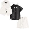 imageLOLANTA Boys Vest Tuxedo Suit Wedding Ring Bearer Outfits 4PCs Dress Clothes Vest Shirt Shorts Bow TieWhite