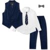 imageLOLANTA Boys Vest and Pants Set Slim Fit Dress Clothes Kids 5 Piece Ring Bearer Outfit Adjustable WaistNavy