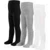 imageLOLANTA Cable Knit Tights for Girls Nonslip Uniform Socks Footed Leggings Soft Combed Cotton Pantyhose 3 PACKWhiteBlackGrey