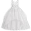 imageLOLANTA Flower Girl Dress for Wedding Kids Tulle Princess Long Dresses Father Daughter Dance Girls Vestidos Lace EmbroideryWhite