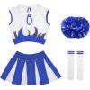 imageLOLANTA Girls Cheerleader Costume Pleated Skirt Set Cheerleader Outfit with Pom PomBlue