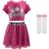 imageLOLANTA Girls Sequins Dance Costumes Sparkly Jazz Latin Hip Hop Clothing Set Shiny Crop Top with Sequin Skirt 512 YearsRosepink