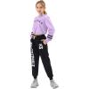 imageLOLANTA Kids 2 Piece Outfits Long Sleeve Cropped Sweatshirt Letter Print Hoodie And Sweatpants Set for GirlsPurple