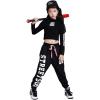 imageLOLANTA Kids Girls Dance Outfit Hip Hop Clothes Long Sleeve Pullover Tops Sweatpants Clothing SetBlack